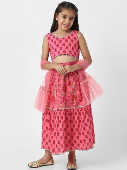 Nauti Nati Girls
                          Printed Block Print Ready to Wear Lehenga
                          & Blouse With Dupatta