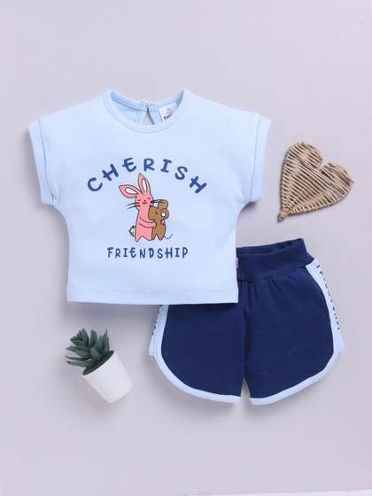 YK X Tinyo Girls Pure
                    Cotton Printed Top with Shorts