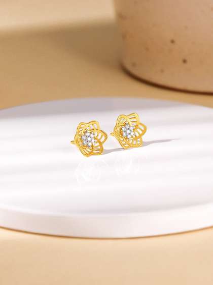 GIVA Gold Floral
                          Love Diamond Stud Earrings-1.162 gms