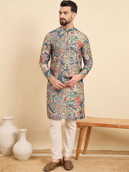 Sangria Floral
                        Printed Mandarin Collar Straight Kurta