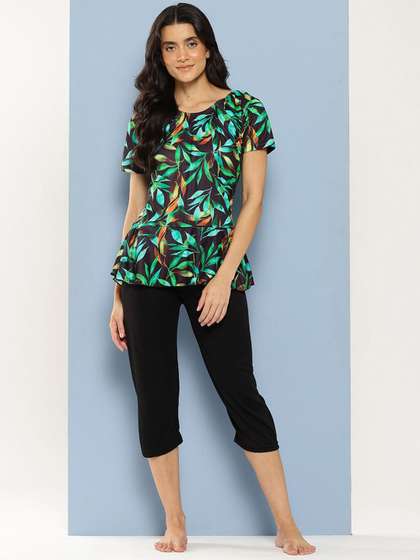 BAESD Floral Leaf
                        Printed Swim Suit With Attached Tights