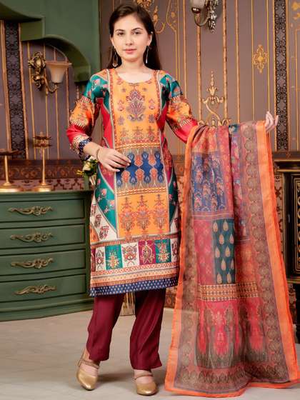 Sangria Girls Ethnic
                    Motifs Printed Kurta With Churidar & Dupatta
                    Set