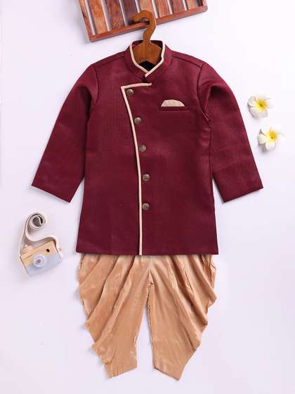 JBN Creation Infant
                        Boys Self-Design Full Sleeves Angrakha Indo
                        Western Sherwani Set