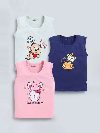 MoonKids Kids Pack Of 3
                    Printed Cotton Round Neck Innerwear Vest