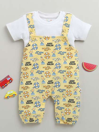 BUMZEE Infant Boys
                    Printed Cotton Rompers With T-Shirt