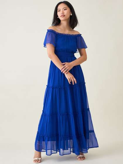 aayu Women
                          Off-Shoulder Tiered Layered Maxi Dress