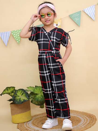 JUNITOS Girls Checked
                      Basic Jumpsuit
