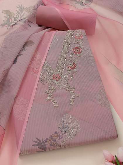 Soch Printed Floral
                        Foil Printed Sequinned Organza Unstitched Dress
                        Material