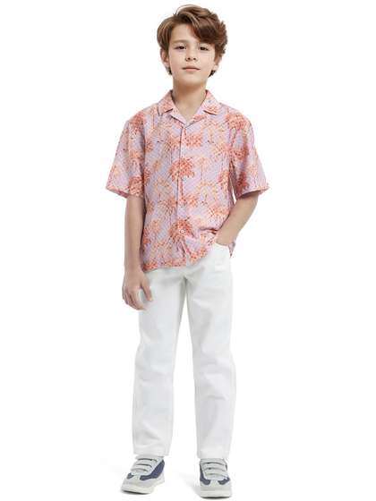 RARE ONES Boys Relaxed
                    Fit Cuban Collar Floral Printed Casual Shirt