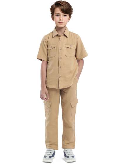 RARE ONES Boys Spread
                    Collar Solid Cotton Casual Shirt