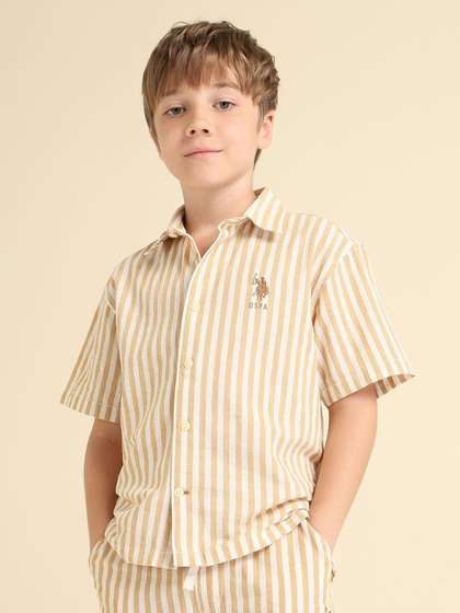 U.S. Polo Assn. Kids
                        Boys Spread Collar Vertical Striped Cotton
                        Casual Shirt