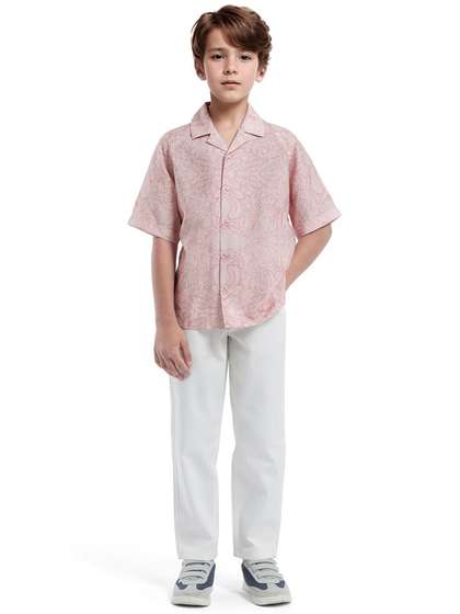RARE ONES Boys Relaxed
                      Fit Cuban Collar Floral Printed Casual Shirt