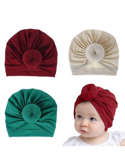 SYGA Infant Girls Pack
                      Of 3 Cotton Beanie Caps