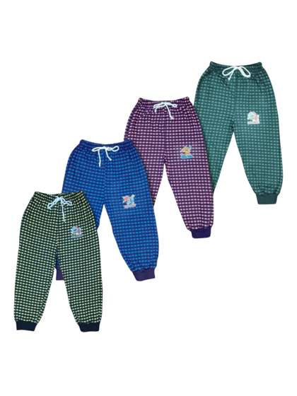 Shajiv Kid Pack Of 4
                      Checked Pure Cotton joggers