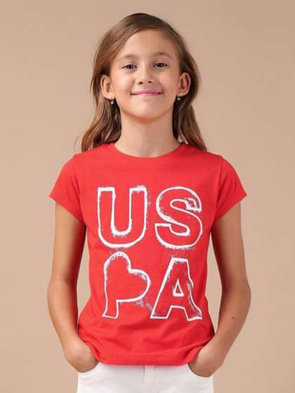 U.S. Polo Assn. Kids
                    Girls Brand Printed Regular Fit T-Shirt