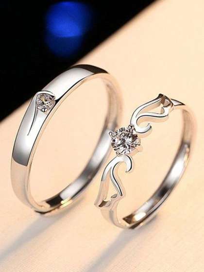 PASU FASHION Set Of 2
                      Silver Plated Crystals Stones Studded Adjustable
                      Couple Finger Rings