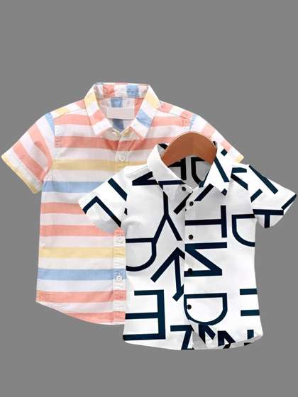 BAESD Boys Pack of 2
                    Classic Fit Horizontal Striped Spread Collar Cotton
                    Casual Shirts