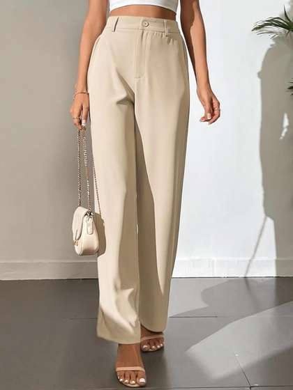 Next One Women Smart
                        High-Rise Easy Wash Straight Fit Formal
                        Trousers