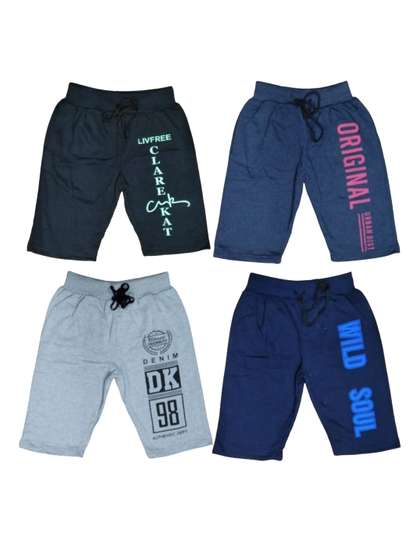 Shajiv Pack Of 4 Kids
                    Typography Print Regular Shorts