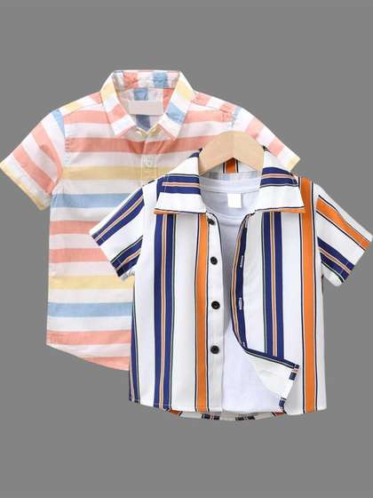 BAESD Boys Pack of 2
                    Classic Fit Horizontal Striped Spread Collar Cotton
                    Casual Shirts