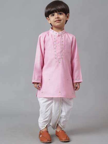 MUDKID Boys Ethnic
                      Motifs Embroidered Regular Thread Work Kurta with
                      Dhoti Pants