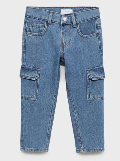 Mango Kids Boys Regular
                    Fit Mid-Rise Light Fade Non Stretchable Cargo Jeans
