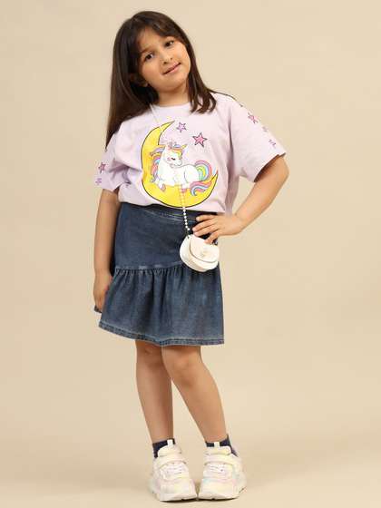 Kids Ville Girls Unicorn
                    Graphic Printed Boxy Fit Cotton Tshirt