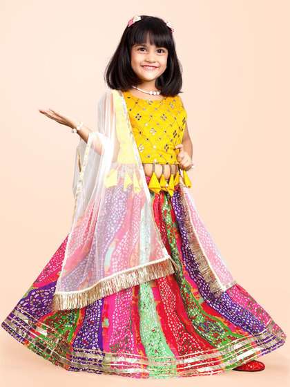 satyamfab Girls
                    Embroidered Mirror Work Ready to Wear Lehenga &
                    Blouse With Dupatta
