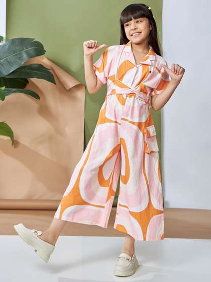 Peppermint Girls Shirt
                    Collar Printed Basic Jumpsuit