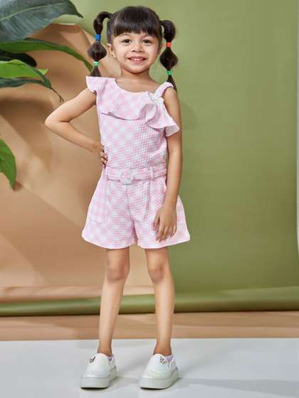 Peppermint Girls Cotton
                    Checked Basic Jumpsuit