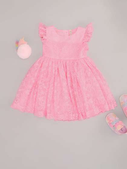 Pantaloons Baby Floral
                    Embroidered Flutter Sleeves Fit & Flare Dress