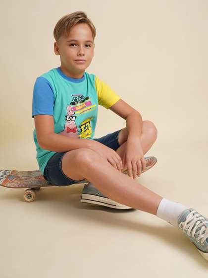 Jack & Jones
                      Junior Boys Spongebob Graphic Printed Round Neck
                      Cotton T-shirt