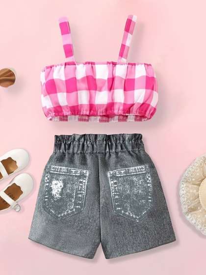 YK Girls Checked Top
                      With Shorts