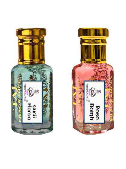 Taj Fragrances
                        Unisex Set Of 2 Gucii Flora & Rose Bomb Long
                        Lasting Attar- 6 ml Each