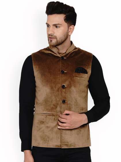 VEERA PARIDHAAN
                        Velvet Mandarin Collar Nehru Jacket