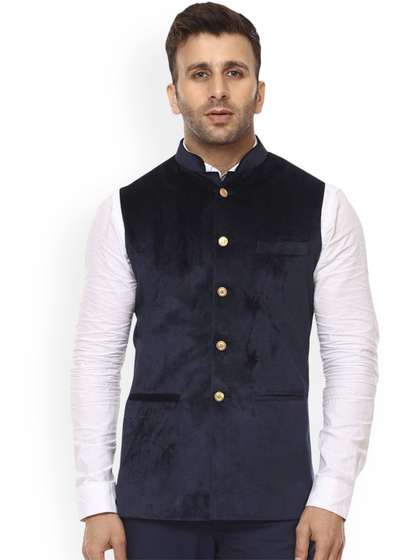 VEERA PARIDHAAN Velvet
                      Mandarin Collar Nehru Jackets