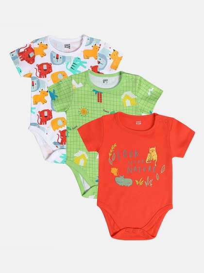 MINI KLUB Infant Boys
                    Pack Of 3 Printed Pure Cotton Bodysuits