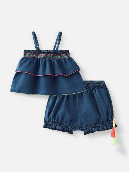 Nauti Nati Baby Girls
                    Denim Strappy Top & Shorts Set with Threadwork