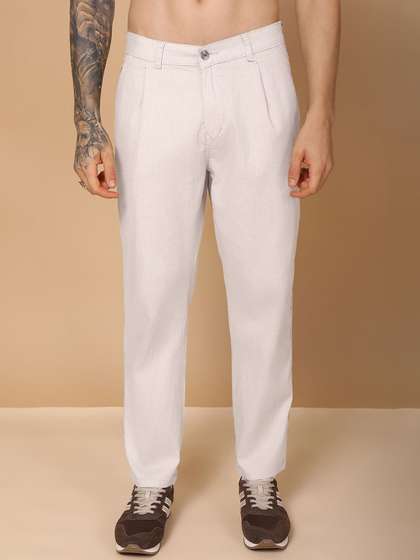 Hence Men Relaxed
                        Fit Linen Pleated Pants