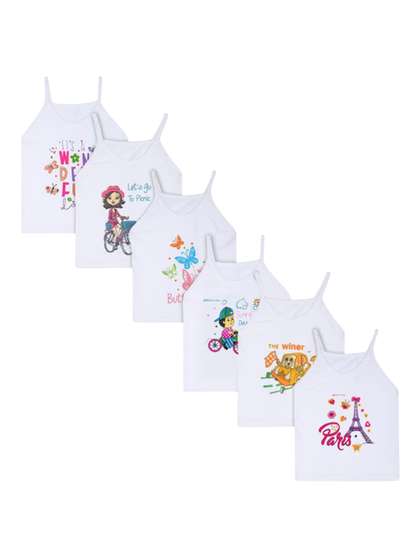 Mega style Girls Pack Of
                    6 Printed Cotton Basic Vests -
                    MS_WH_1100-P6_02-0-3M