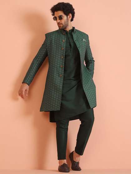 KISAH Men Self
                        Design Geometric Kurta Indowestern Sherwani Set