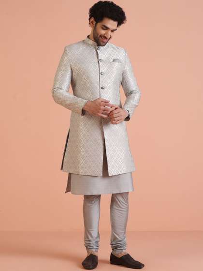 KISAH Men Self
                        Design Geometric Mandarin Collar Kurta
                        Indowestern Sherwani Set