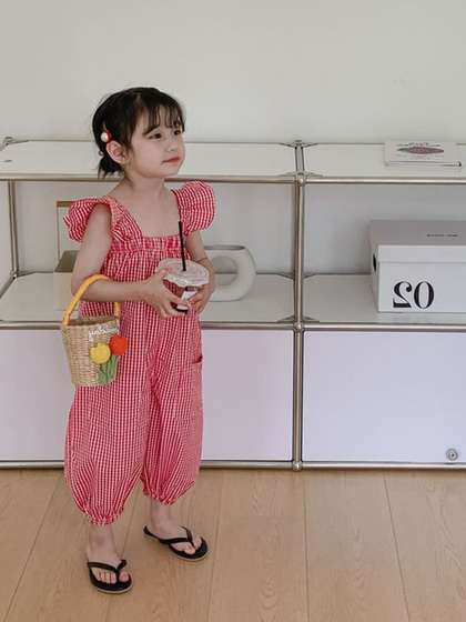 LULU & SKY Girls
                    Checked Basic Jumpsuit