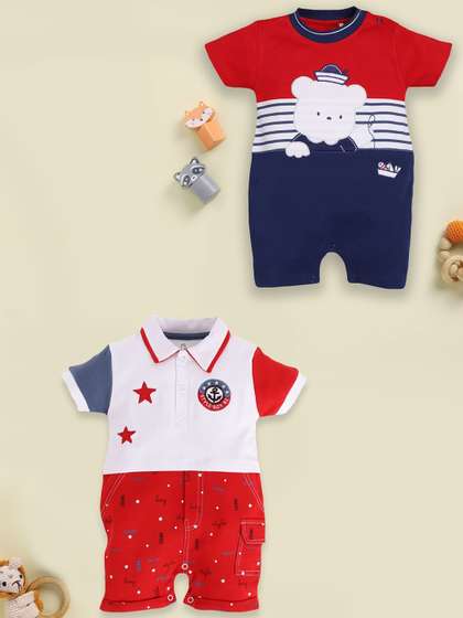 BABY GO Infant Boys
                      Pack Of 2 Printed Pure Cotton Rompers