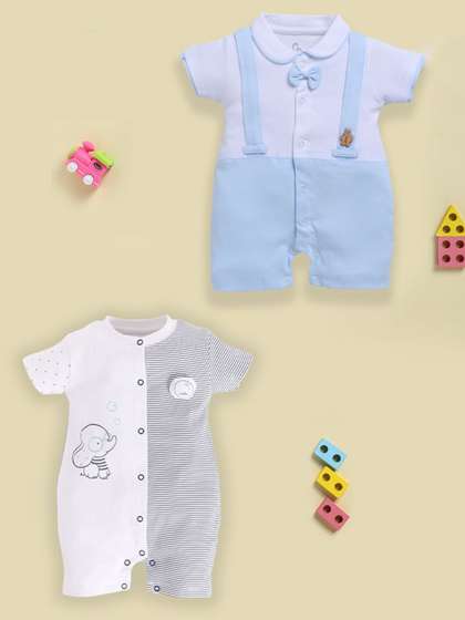 BABY GO Infant Boys Pack
                    Of 2 Printed Pure Cotton Rompers