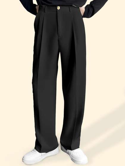 TRIBE Men Solid
                      Relaxed Loose Fit Pleated Trousers