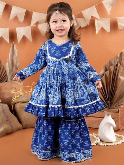 BAESD Girls Floral
                    Printed Regular Pure Cotton Kurta with Palazzos