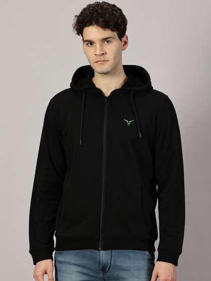 LEON Men Solid
                          Zipper Hooded Sweatshirt