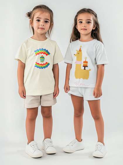 Nauti Nati Girls Pack Of
                    2 Graphic Printed Cotton T-shirt