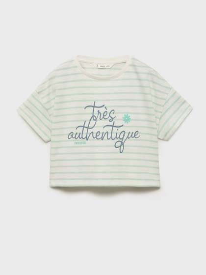 Mango Kids Girls Pure
                    Cotton Striped Typography Printed T-shirt
